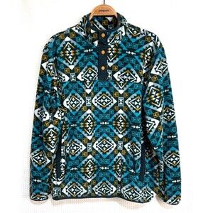 Eddie Bauer Mens size Large Southwestern Aztec Fleece Snap T Pullover Sweater d